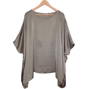 Tutu & Lilli Satin Lagenlook Olive Green Tunic Blouse